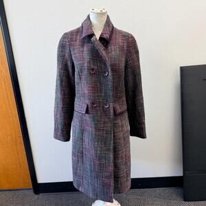 Apostrophe Trench Pea Coat Womens Multicolor Woven Tweed Double Breasted Size 12